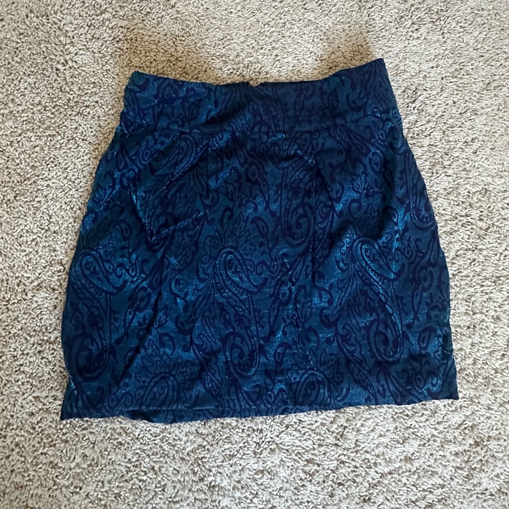 Silence + Noise Blue “Botanical” Jacquard High Waisted Mini Skirt